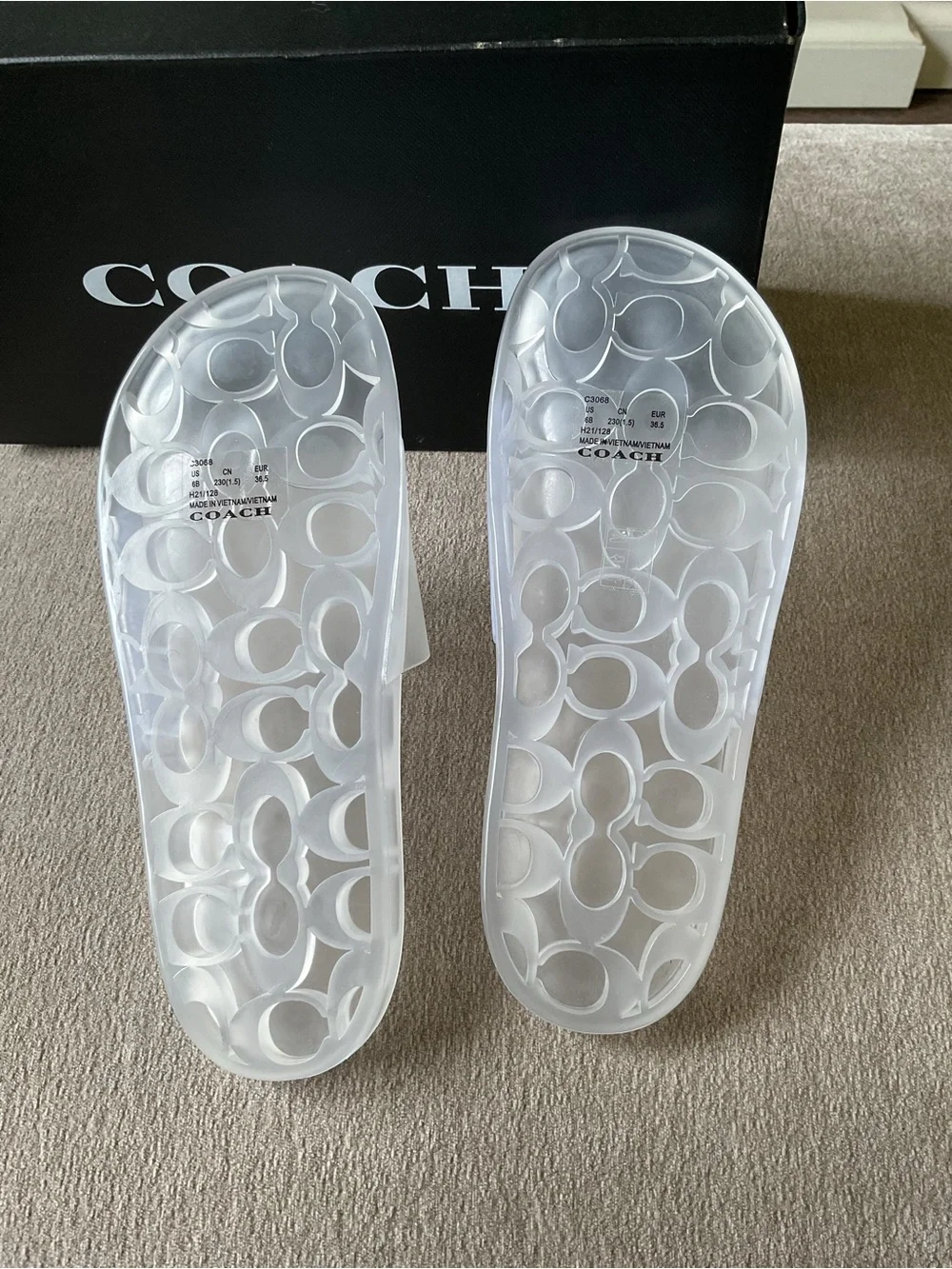Coach Translucent White Logo Slide Sandals